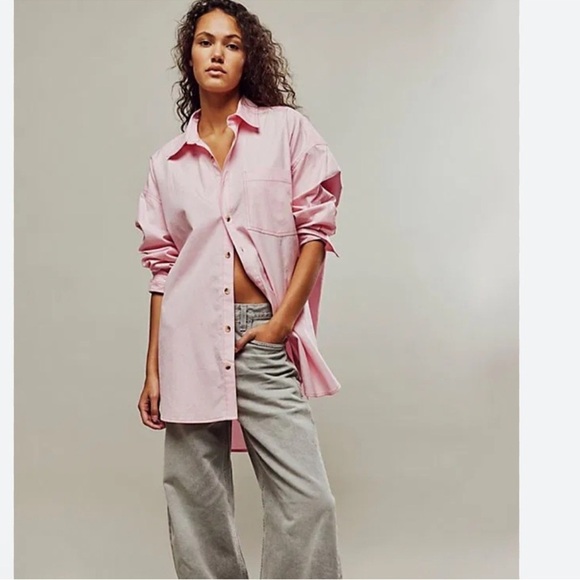 Free People Tops - NWOT FREE PEOPLE We The Free Freddie Shirt Button Down Fairy Tale Pink XS/S